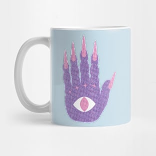 Magic Mage Hand Hamsa Cat Eye Evil Eye Pink Purple Stiletto Nails Shield Protection Optical Illusion Illuminati Y2K Graphic Design Mug